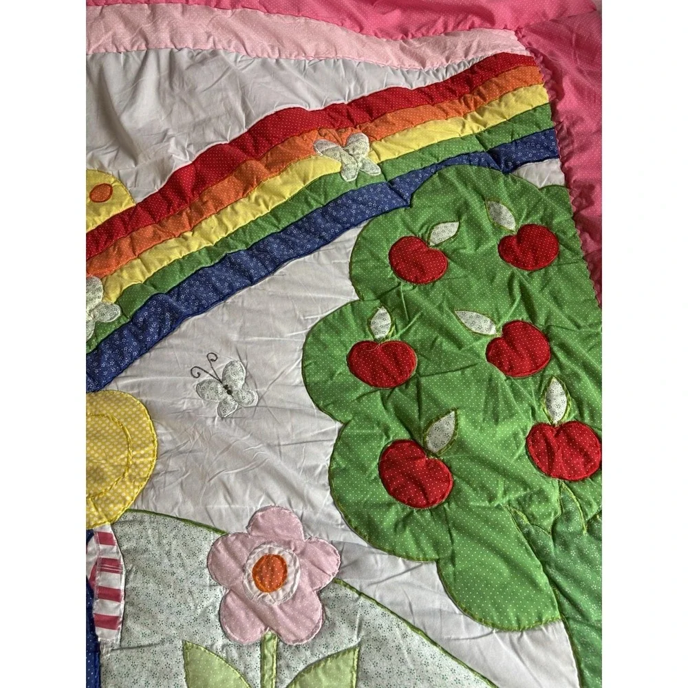 Sunbonnet Sue & Overall Sam Comforter 65x82 Rainbow Apple Tree Floral Vintage